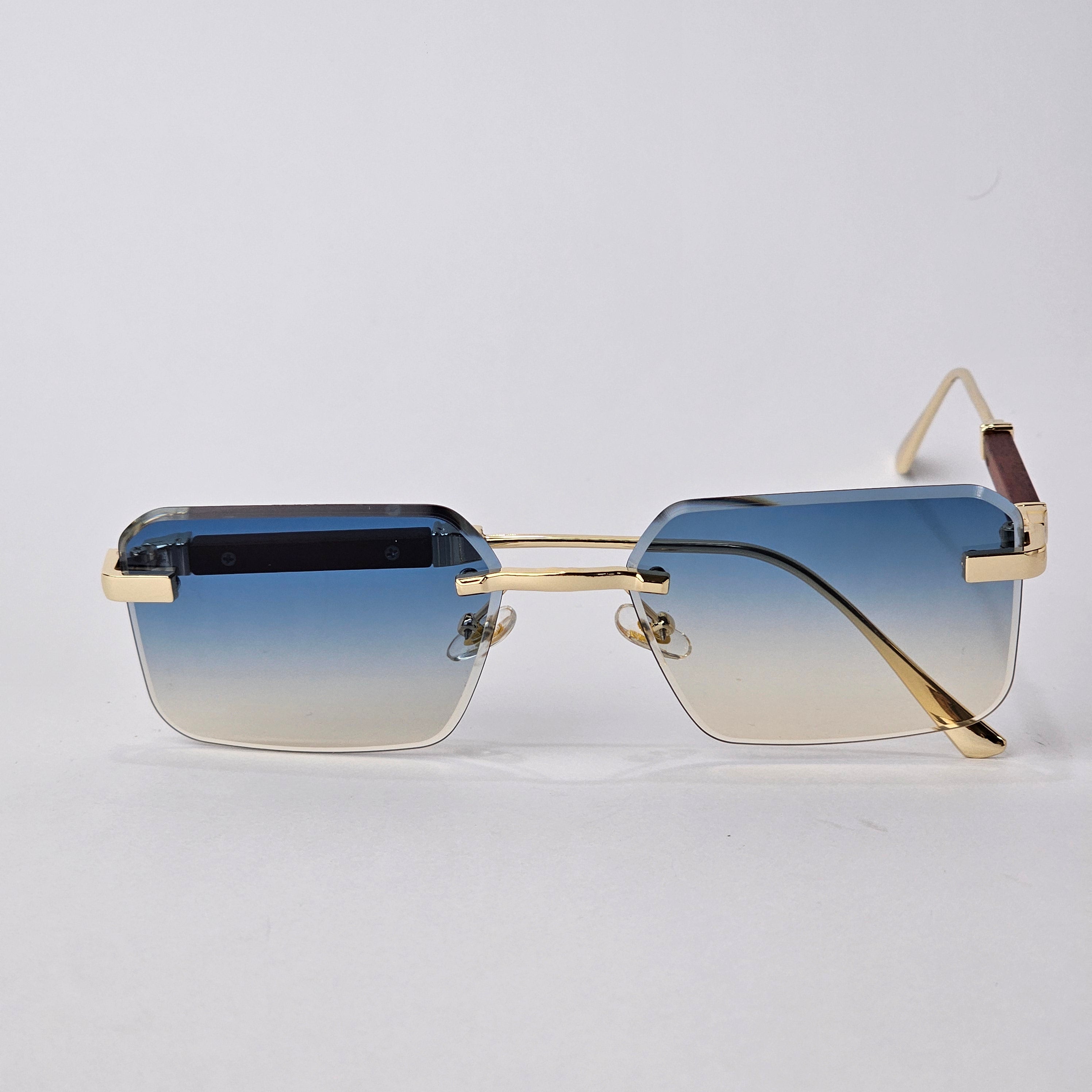 Cartier Rimless Rectangle - 22458- Male Sunglasses -Gold/Blue