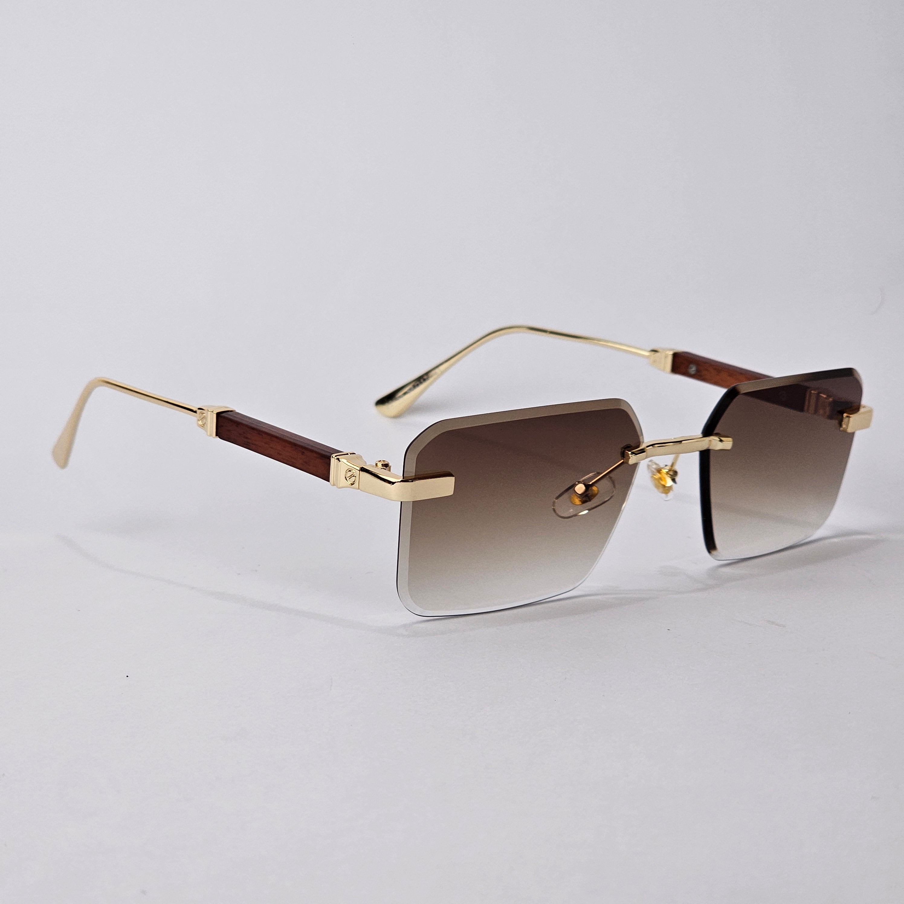 Cartier Rimless Rectangle - 22458 - Male Sunglasses- Gold/Brown Gradient