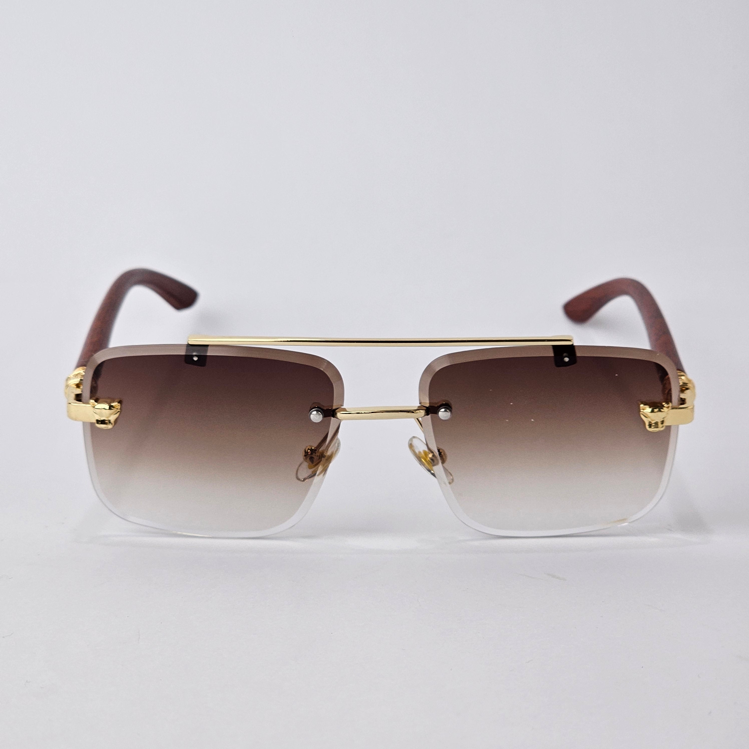 Rimless Line Bridged Wooden - 22510 - Gold/Brown Gradient