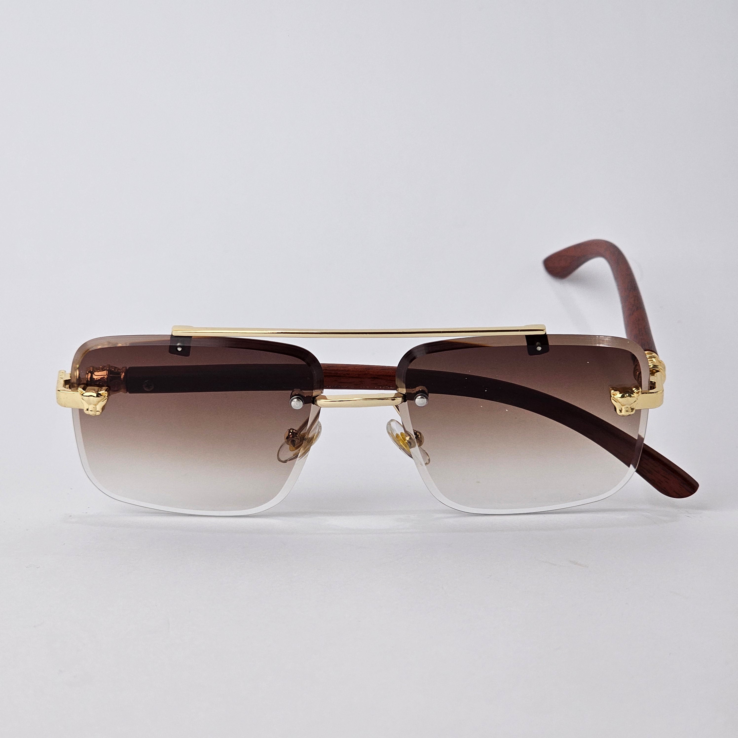 Rimless Line Bridged Wooden - 22510 - Gold/Brown Gradient