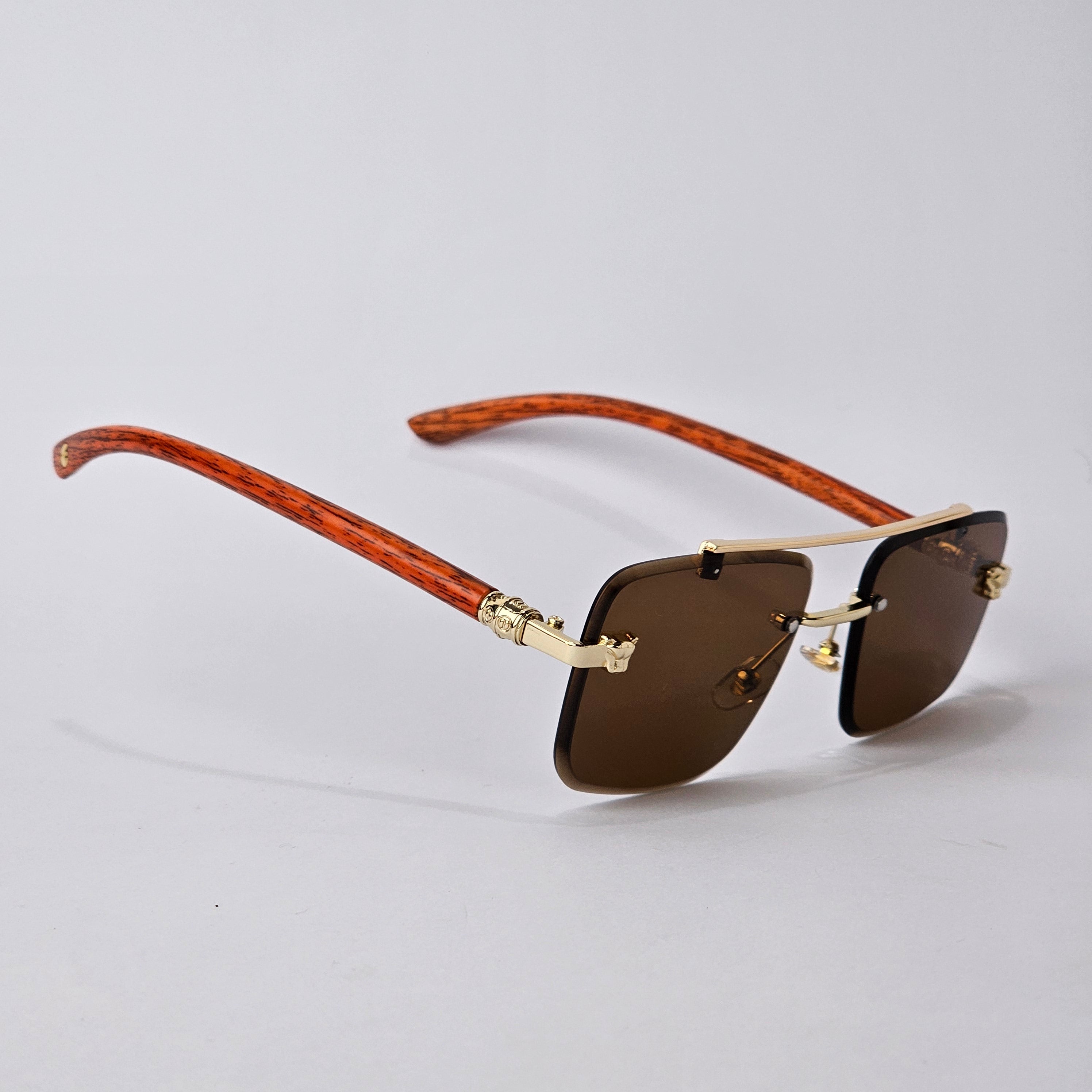 Rimless Line Bridged Wooden - 22510 - Gold/Brown