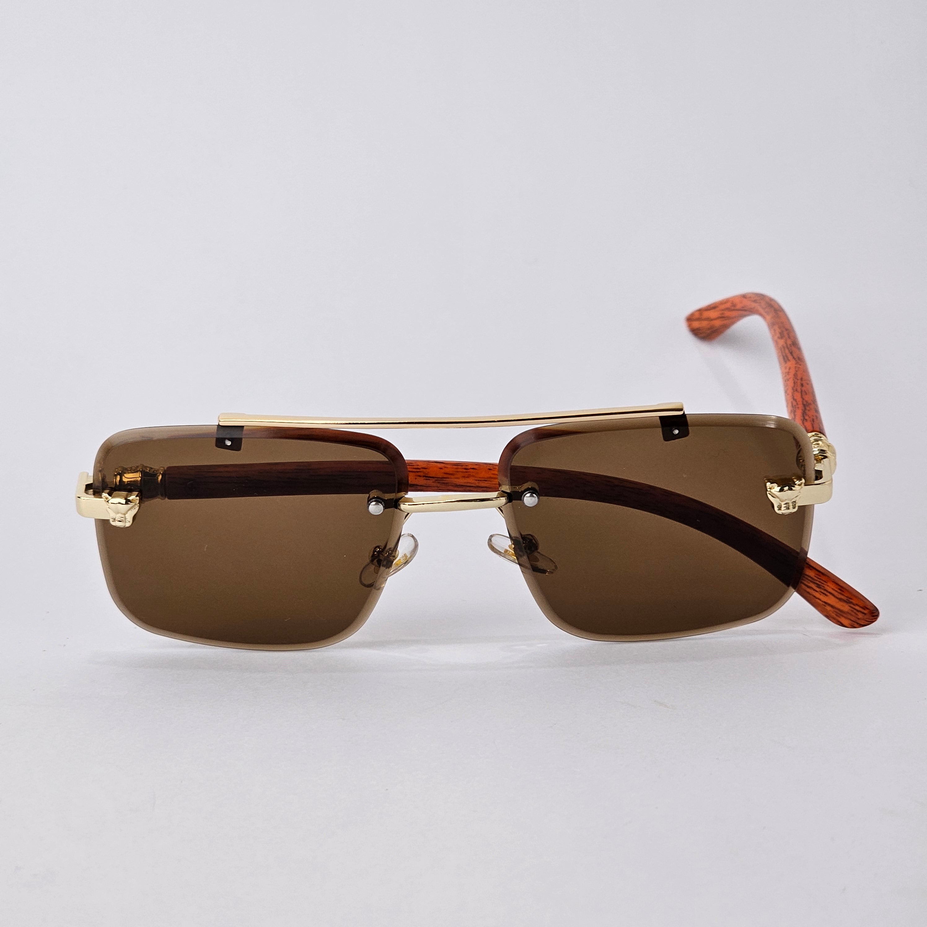 Rimless Line Bridged Wooden - 22510 - Gold/Brown
