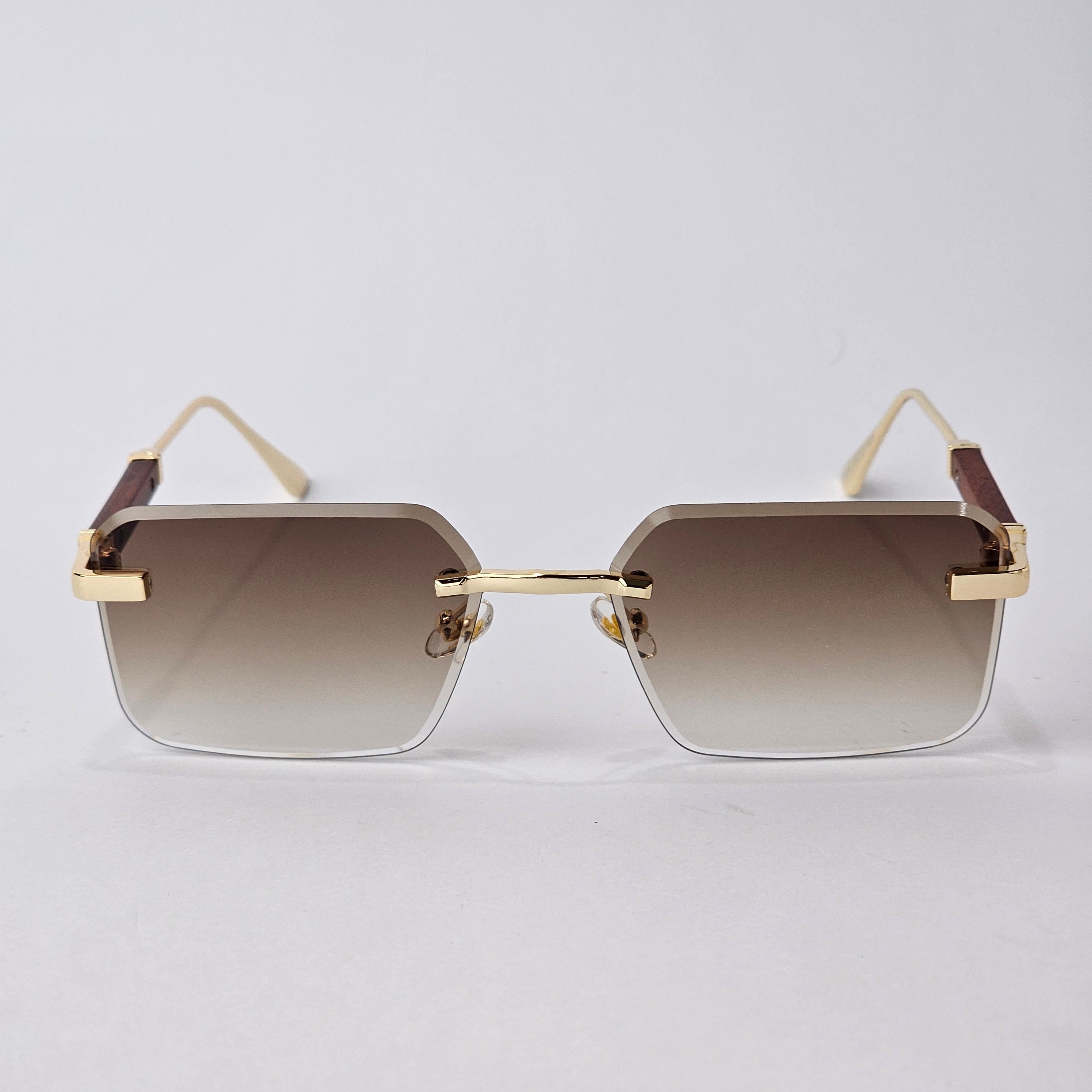 Cartier Rimless Rectangle - 22458 - Male Sunglasses- Gold/Brown Gradient
