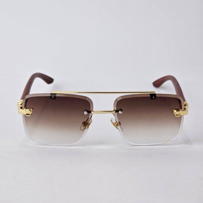 Rimless Line Bridged Wooden - 22510 - Gold/Brown Gradient