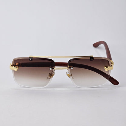 Rimless Line Bridged Wooden - 22510 - Gold/Brown Gradient