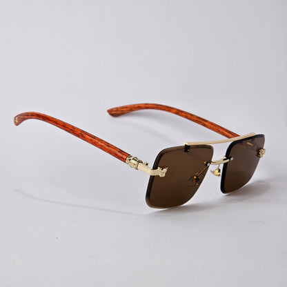 Rimless Line Bridged Wooden - 22510 - Gold/Brown